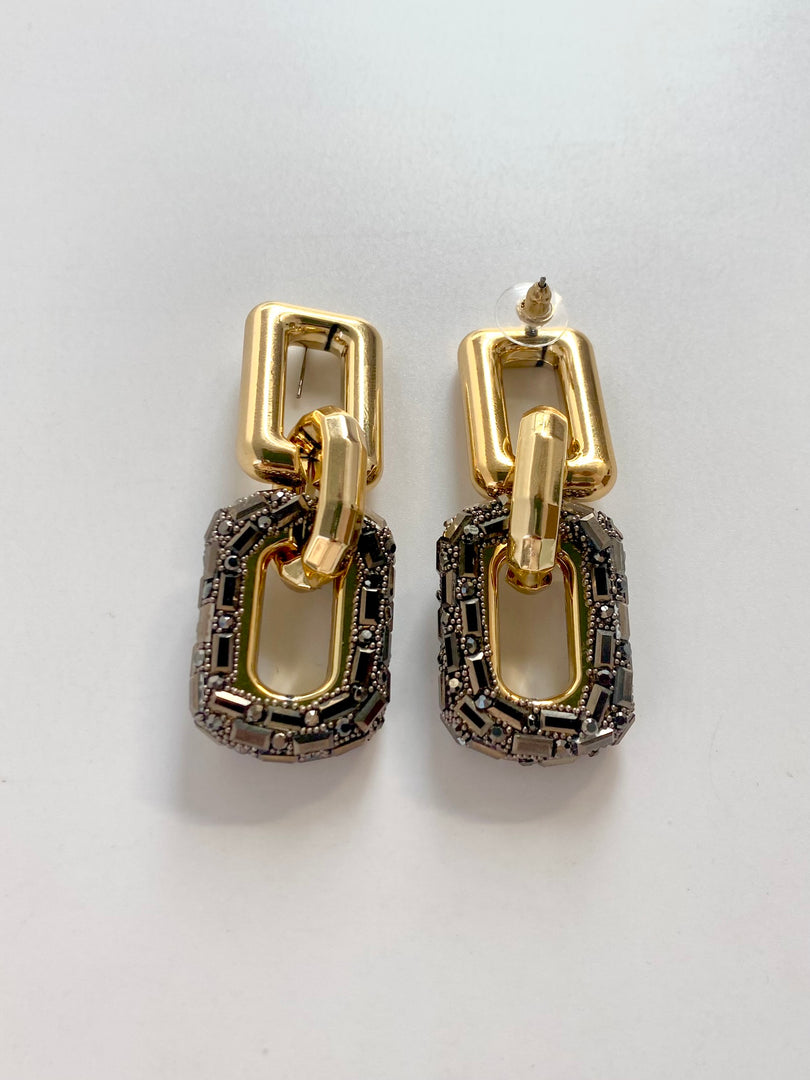 Three Hoops Silver Studded Golden Glossy Earrings