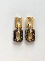 Load image into Gallery viewer, Three Hoops Silver Studded Golden Glossy Earrings
