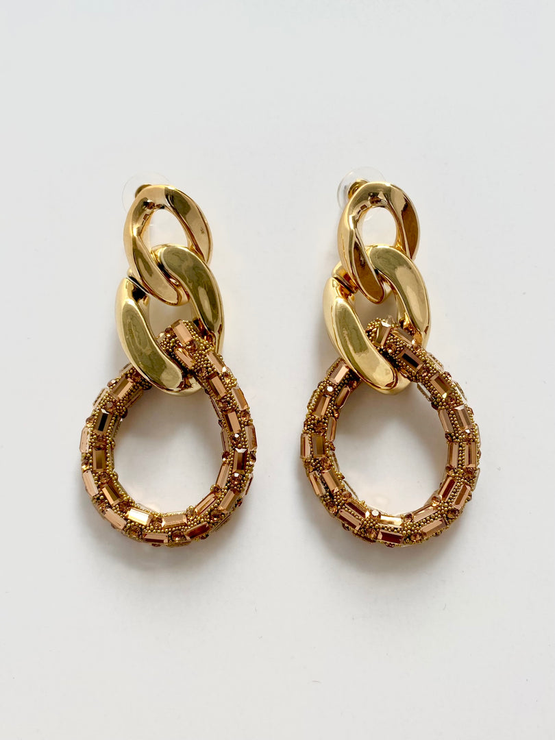 Three Hoops Studded Golden Glossy Earrings
