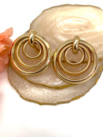 Load image into Gallery viewer, Three Layered Interlinked Big Gold Finish Earrings
