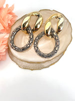 Load image into Gallery viewer, Two Hoops Silver Studded Glossy Earrings
