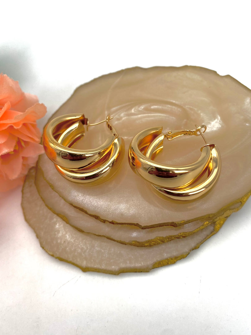 Two Sideways Hoop Golden Earrings