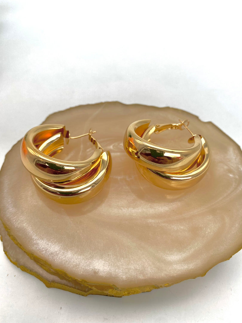 Two Sideways Hoop Golden Earrings