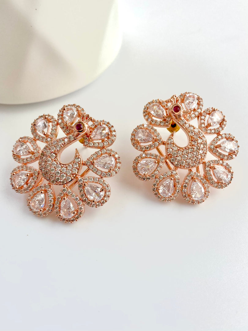 Vivacious Peacock Rose Gold Earrings