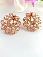 Load image into Gallery viewer, Vivacious Peacock Rose Gold Earrings
