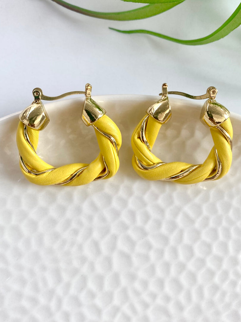Yellow And Golden Intertwined Earrings