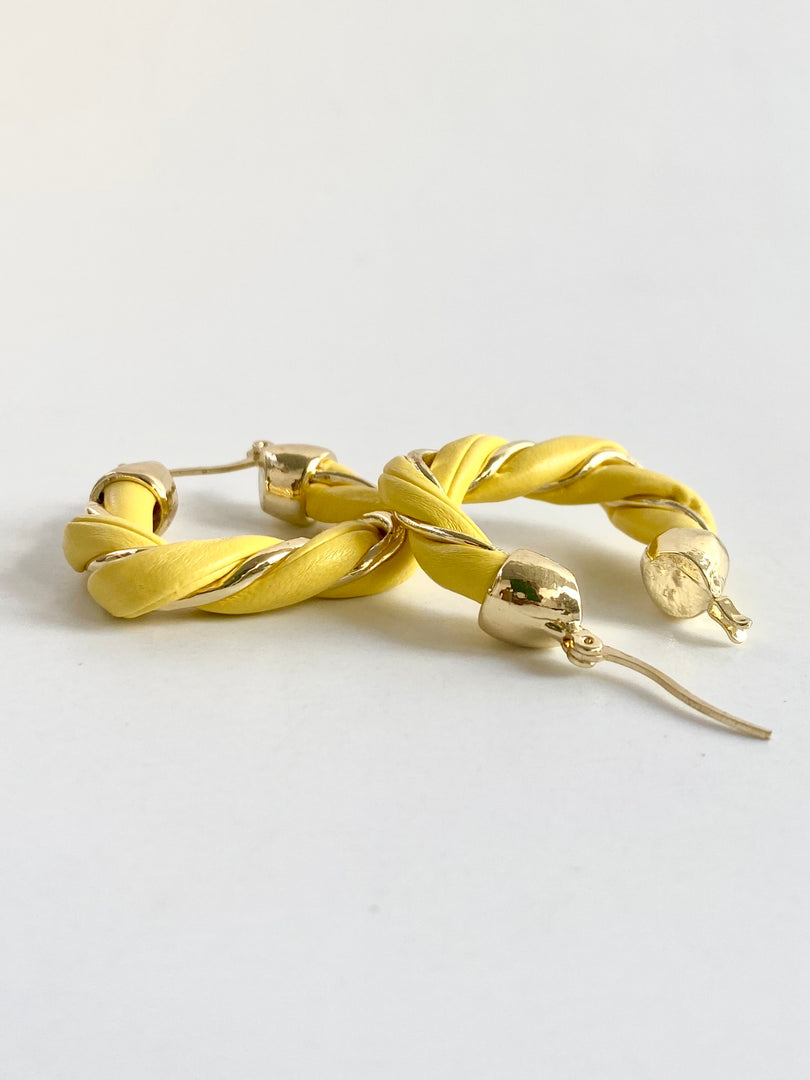 Yellow And Golden Intertwined Earrings